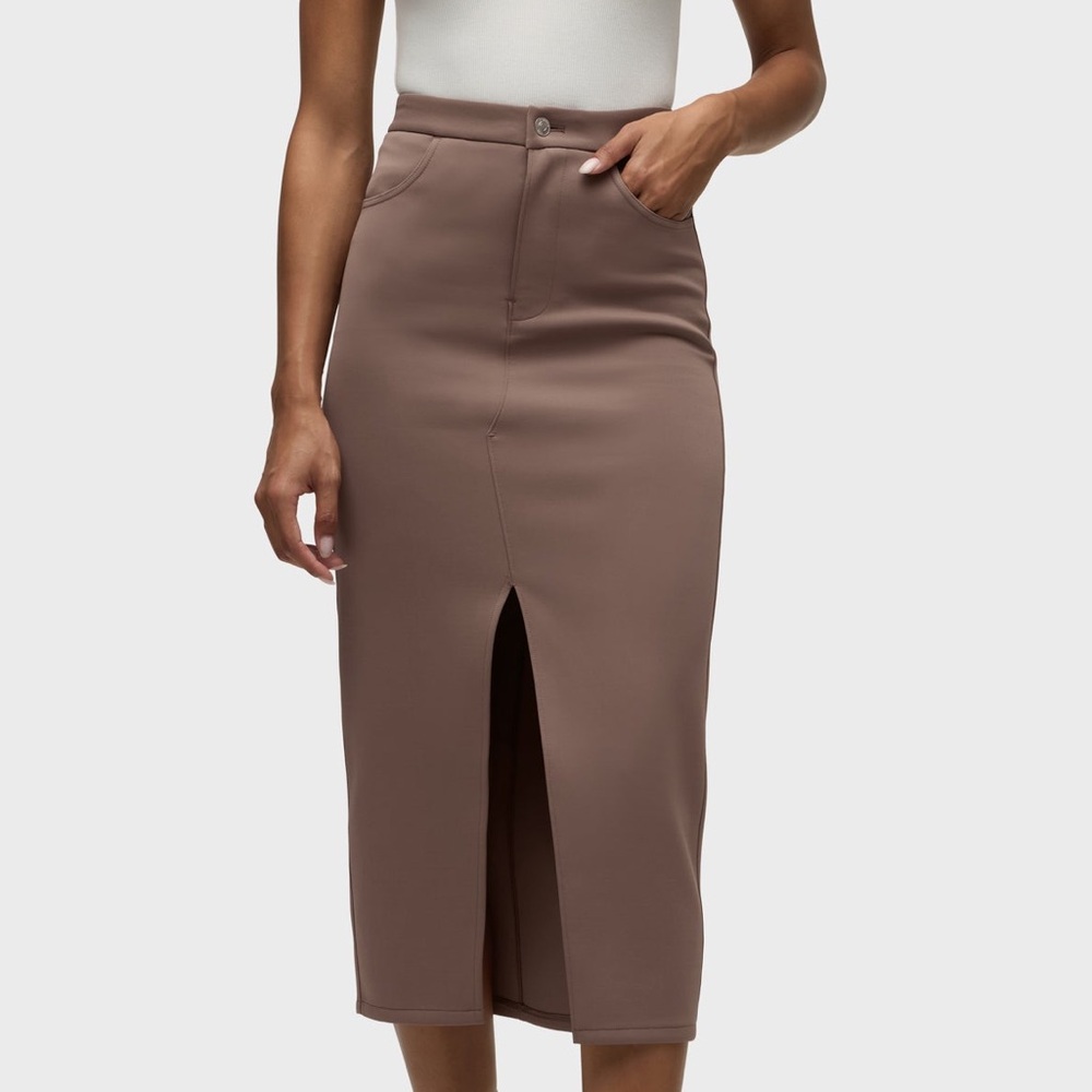 Hudson Reconstructed Chic Deep Taupe Midi Pencil Skirt with Front Slit Size 6